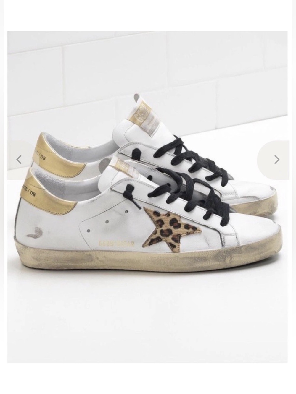 Golden Goose Superstar White Leather Low Top Leopard Star Gold Heel Sneakers 38